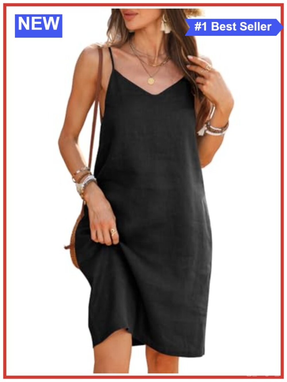 100% Linen Spaghetti Strap V Neck Sleeveless Sundress Beach Coverup
